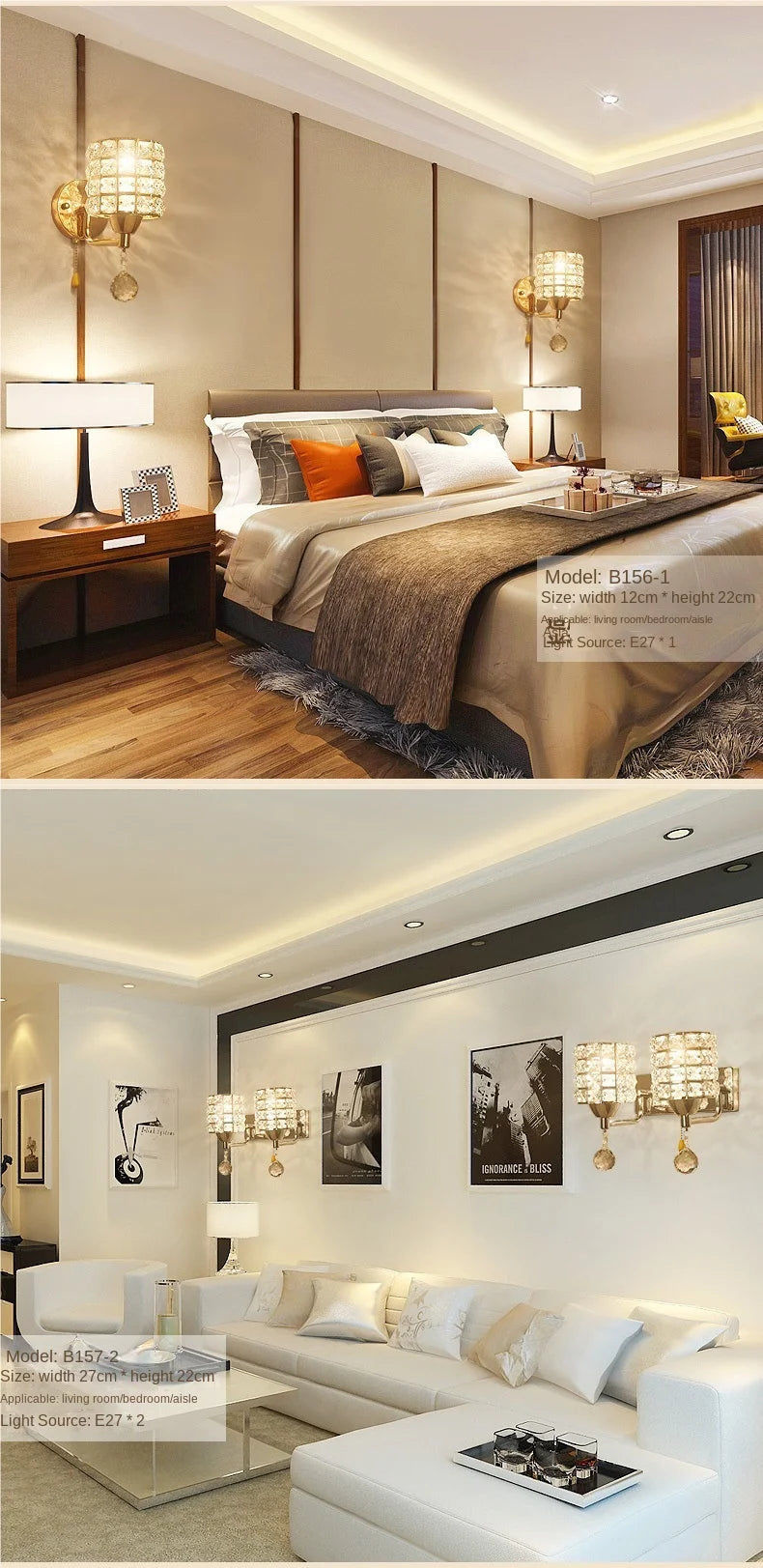 Applique murale en cristal étincelant – Créez une ambiance luxueuse et apaisante dans votre chambre ou salon